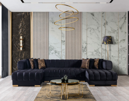 Luna Black Velvet Double Chaise
