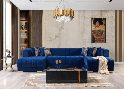 Luna Blue Velvet Double Chaise