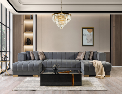 Luna Gray Velvet Double Chaise