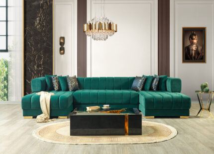 Luna Green Velvet Double Chaise